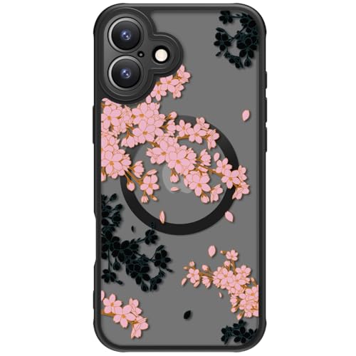 FUNMIKO iPhone 16 Hülle für iPhone 16, kabelloses Laden, militärischer Schutz, Wildblumen-Design für Frauen Mädchen, rutschfeste matte Abdeckung, stoßdämpfende Ecken, Schwarz und Rosa Kirschblüten FUNMIKO iPhone 16 Hülle für iPhone 16, kabelloses Laden, militärischer Schutz, Wildblumen-Design für Frauen Mädchen, rutschfeste matte Abdeckung, stoßdämpfende Ecken, Schwarz und Rosa Kirschblüten von FUNMIKO