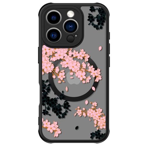 FUNMIKO iPhone 16 Pro Max Hülle für iPhone 16 Pro Max - Kabelloses Laden Militär Grade Schutz Wildblume Design für Frauen Mädchen Anti-Rutsch Matte Cover Stoßdämpfende Ecken Schwarz Rosa Kirschblüten FUNMIKO iPhone 16 Pro Max Hülle für iPhone 16 Pro Max - Kabelloses Laden Militär Grade Schutz Wildblume Design für Frauen Mädchen Anti-Rutsch Matte Cover Stoßdämpfende Ecken Schwarz Rosa Kirschblüten von FUNMIKO