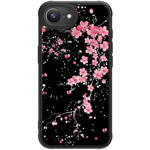 FUNMIKO iPhone 16e Hülle für iPhone 16e, Kabelloses Laden, militärischer Schutz, Wildblumen-Design für Frauen Mädchen, rutschfeste matte Abdeckung, stoßdämpfende Ecken, Kirschblüten im Dunkeln von FUNMIKO