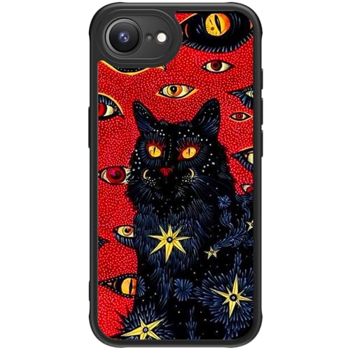 FUNMIKO iPhone 16e Hülle für iPhone 16e, Kabelloses Laden, militärischer Schutz, Wildblumen-Design für Frauen Mädchen, rutschfeste matte Abdeckung, stoßdämpfende Ecken, Mysterious Black Cat von FUNMIKO