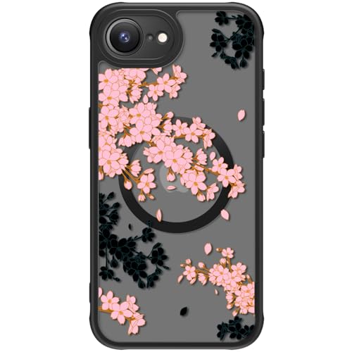 FUNMIKO iPhone 16e Hülle für iPhone 16e, Kabelloses Laden, militärischer Schutz, Wildblumen-Design für Frauen Mädchen, rutschfeste matte Abdeckung, stoßdämpfende Ecken, Schwarz und Rosa Kirschblüten FUNMIKO iPhone 16e Hülle für iPhone 16e, Kabelloses Laden, militärischer Schutz, Wildblumen-Design für Frauen Mädchen, rutschfeste matte Abdeckung, stoßdämpfende Ecken, Schwarz und Rosa Kirschblüten von FUNMIKO
