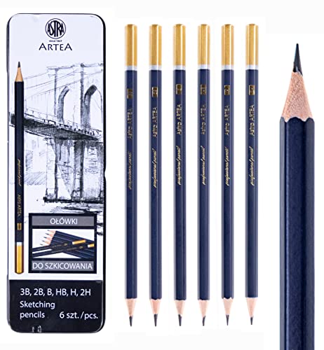 Artea Skizzierbleistifte, 6 Stück, Metallblechetui, 3B, 2B, B, HB, H, 2H, FSC-zertifizierte Künstler-Bleistifte zum Zeichnen, Kritzeln, Zeichnen und Illustrationen Artea Skizzierbleistifte, 6 Stück, Metallblechetui, 3B, 2B, B, HB, H, 2H, FSC-zertifizierte Künstler-Bleistifte zum Zeichnen, Kritzeln, Zeichnen und Illustrationen von FUNMILY