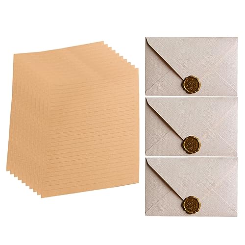 FUNNETOYU 1Satz Retro Briefpapier mit Umschlägen Kraftpapier Umschläge Liniertem Schreibpapier Siegelwachs für DIY Einladungen und Persönliche Briefe von FUNNETOYU