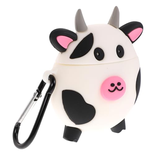 FUNNETOYU 1Stück Kuh Ohrhörer Gehäuse aus Weichem Silikon Kompatibel mit Tropfenfestes Design für Praktischem Hängeloch Aufhängen Am Rucksack von FUNNETOYU