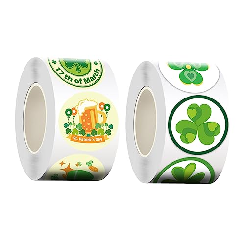 FUNNETOYU 2 Rollen Klee-versiegelung Aufkleber Kleeblatt Kleine Aufkleber St. Patricks-day-etiketten St Patricks Day Dekorationen St. Patrick's Day Etikettenaufkleber Beschichtetes Papier von FUNNETOYU