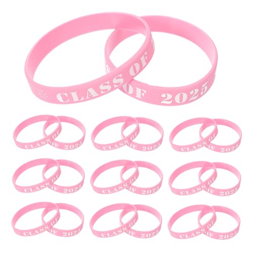FUNNETOYU 25 Stück 2025 Graduierungsarmband Abschlussarmband 2025 Armband Mädchen Wiederverwendbares Armband Aus Armband Für Abschlussfeiern Abschluss Armband Abschlussball Kieselgel Rosa von FUNNETOYU