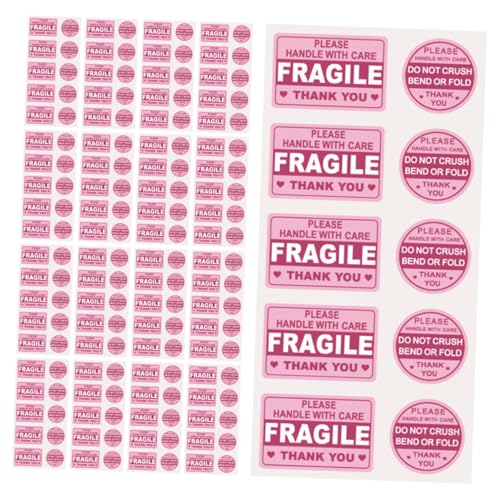 FUNNETOYU 50 Blatt Transportwarnetikett Stichworte zerbrechliche Beschriftungen von für Schüttgut selbstklebende Warnaufkleber Versand zerbrechlicher Abziehbilder Kupferplattenaufkleber Rosa von FUNNETOYU