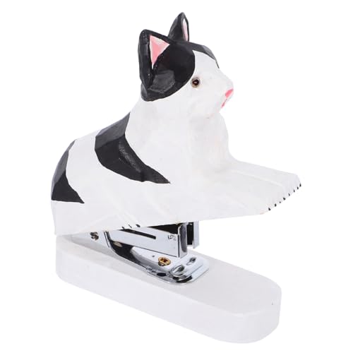 FUNNETOYU Katzenheftgerät Aus Holz, Mini-tierheftgerät, Dekoratives Heftgerät, Holzschnitzstatue Für Schule, Büro, Schreibwaren, Papierheftwerkzeug von FUNNETOYU