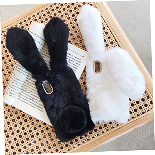 FUNNETOYU Strass Handyhülle Das Schwarze Handy Plüschhase Klare Handyhüllen Flauschige Hasen Handyhülle Kartenhalter Für Handyhülle Brillenetui Tierische Kuschelige Handyhülle Flauschige von FUNNETOYU