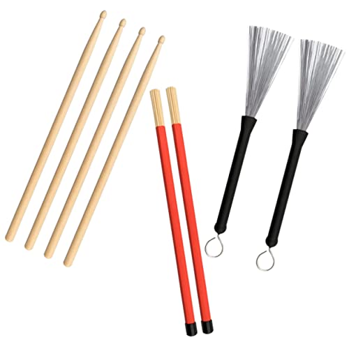 FUNOMOCYA 1Satz Leichter Percussion Stick Set Ahorn Drumsticks mit Stahldraht Trommelbürsten und Einziehbaren Gummigriffen Schlagzeug Zubehör für Erwachsene von FUNOMOCYA