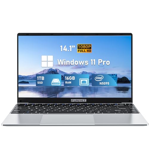FUNYET 35,6 cm (14 Zoll) Laptop, Gaming-Laptop, Intel N5095-Prozessor der 11. Generation (bis zu 2,9 GHz), FHD 1920 x 1080, 180-Grad-Öffnung, Windows 11 Pro (16 GB RAM + 1 TB SSD) von FUNYET