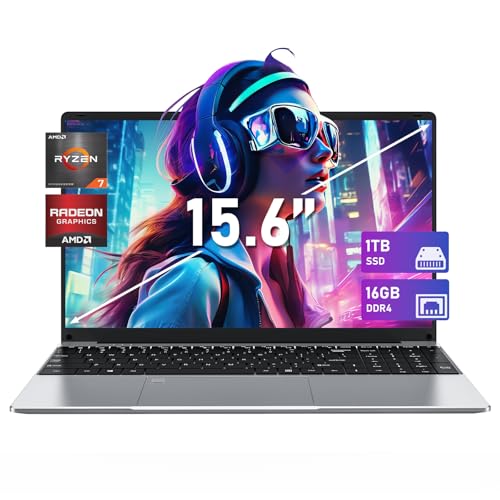 FUNYET Laptop Ryzen 7 5700U 8C/16T Prozessor (bis zu 4.3Ghz) Win 11 mit 5G WiFi, Laptop 15.6 Zoll 16GB RAM 1TB SSD 1TB SSD Erweiterung, 1920 * 1080 FHD Laptops,Hintergrundbeleuchtete Tastatur von FUNYET