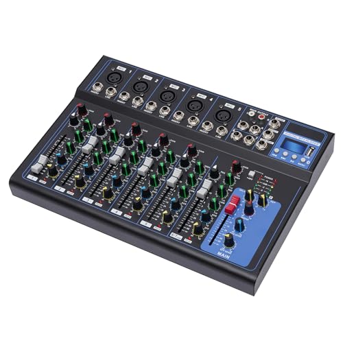 7 Kanal Kleinmischpult, 7 Stereo Audio Mixer, Rauscharm für Präzises Submixing, TRS Ausgang Ideal für Mikrofone, Audio Mixer mit Eingang 48 V Phantomspeisung für die Aufnahme von Gitarren, Bass, Bühne 7 Kanal Kleinmischpult, 7 Stereo Audio Mixer, Rauscharm für Präzises Submixing, TRS Ausgang Ideal für Mikrofone, Audio Mixer mit Eingang 48 V Phantomspeisung für die Aufnahme von Gitarren, Bass, Bühne von FUROMG