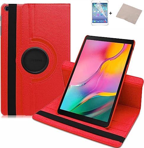 FURROB® Lenovo Tab M10 FHD Plus (2.Gen) 10.3 Zoll Hülle Case-360 Grad Rotations PU Ledertasche Smart Cover mit Standfunktion für M10 Full HD Plus 2020(X606F/X606X) Tablet+Display Schutzfolie(Rot) von FURROB