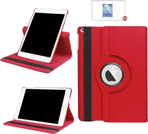 FURROB® iPad 9./8./7. Generation(10,2 Zoll, Modell 2021 2020 2019) Hülle Case-360 Grad Rotations PU Ledertasche Smart Cover mit Standfunktion für iPad 10.2 Tablet+Display Schutzfolie(Rot) von FURROB