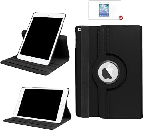 FURROB® iPad 9./8./7. Generation(10,2 Zoll, Modell 2021 2020 2019) Hülle Case-360 Grad Rotations PU Ledertasche Smart Cover mit Standfunktion für iPad 10.2 Tablet+Display Schutzfolie(Schwarz) von FURROB