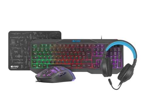 FURY THUNDERSTREAK 3.0 Gaming Combo Pack 4-in-1 Azerty Keyboard + Mouse + Headset + Gaming Mouse Mat PC von FURY