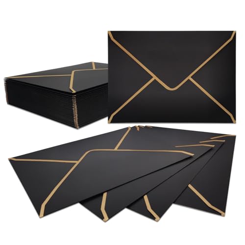 50 Stücke Einladungumschläge A7,Schwarze Luxuriöser Umschläge 18.5x13.5cm Miniatur Kuverts 5"x 7" Umschläge mit V-Klappe Briefumschläge Goldfolienrand für Hochzeiten, Einladungen, Party, Grußkarten 50 Stücke Einladungumschläge A7,Schwarze Luxuriöser Umschläge 18.5x13.5cm Miniatur Kuverts 5"x 7" Umschläge mit V-Klappe Briefumschläge Goldfolienrand für Hochzeiten, Einladungen, Party, Grußkarten von FUSHENGCHUANG