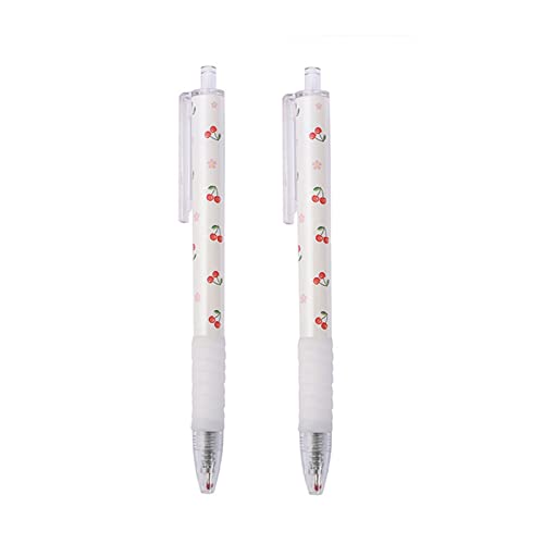 2x Niedlicher Einziehbarer Tintenroller Mit Kirschmuster Schwarz 0 5 Mm Zum Kritzeln Journaling Notizen Machen Schule Büro Zuhause Schwarze 0 5-mm Stifte Einziehbare Gelschreiber Pack von FUXIU