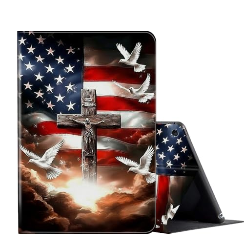 Schutzhülle für iPad 10.2 9. / 8. / 7. Generation (Modell 2021/2020/2019), PU-Leder, Multi-Winkel-Ständer, Flip-Smart-Cover für Apple iPad 25,9 cm (10,2 Zoll), 9/8/7 Generation, amerikanische Flagge von FUYOCWE