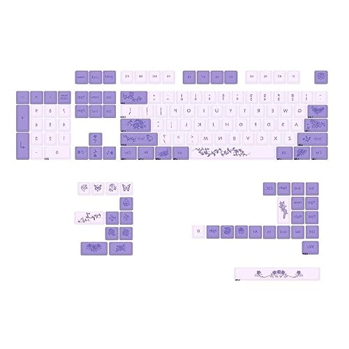 PBT Tastenkappen, 136 Stück, lila Rosen-Thema, Farbstoff, Sublimationstastenkappen-Set, MDA-Profil, personalisiert für Mädchen, mechanische Tastatur, 136 Tasten, violette Rosen-Thema-Tastenkappen für von FUZYXIH