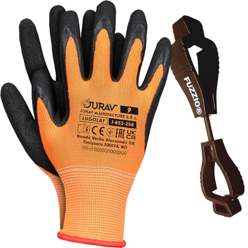 FUZZIO 24 Paar Schrumpf Latex besichtet Arbeitshandschuhe Handschuh-Klammer (Orange, M-8) von FUZZIO