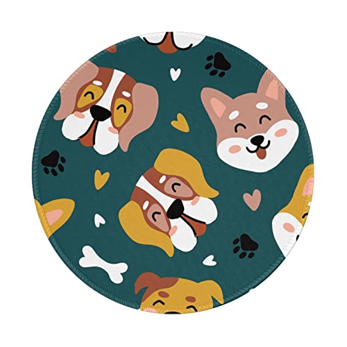 FUkker Niedliche Hundeknochen, Welpenpfoten, Bunte Liebesherzen,Rundes Mauspad, rutschfeste Gummibasis, kleines Mauspad, wasserdichtes Mauspad 8 Zoll von FUkker