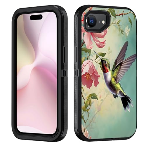 FVAENDHIO Schutzhülle für iPhone 16e, strapazierfähig, 3-in-1-Hybrid-Hülle, Militärqualität, stoßfest, Ganzkörper-Schutzhülle für iPhone 16e (2025), 15,5 cm (6,1 Zoll), Kolibri-Blume von FVAENDHIO