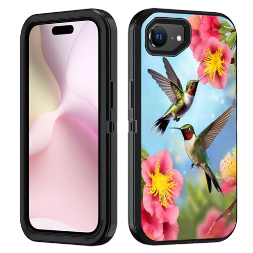 FVAENDHIO Schutzhülle für iPhone 16e, strapazierfähig, 3-in-1-Hybrid-Hülle, Militärqualität, stoßfest, Ganzkörper-Schutzhülle für iPhone 16e (2025), 15,5 cm (6,1 Zoll), Kolibri-Blumen von FVAENDHIO
