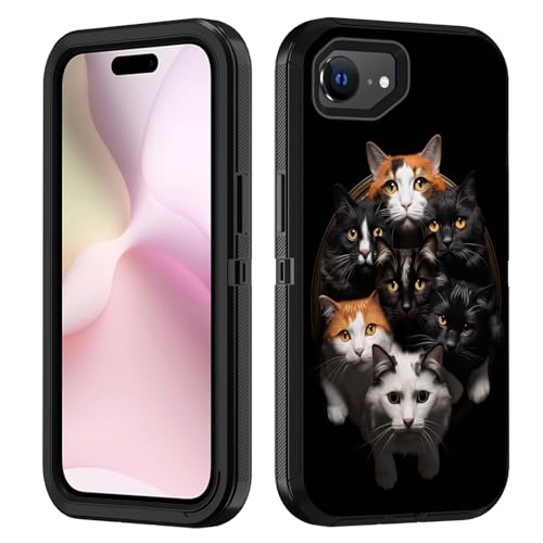 FVAENDHIO Schutzhülle für iPhone 16e, strapazierfähig, 3-in-1-Hybrid-Hülle, Militärqualität, stoßfest, Ganzkörper-Schutzhülle für iPhone 16e (2025), 15,5 cm (6,1 Zoll), niedliche Katze von FVAENDHIO