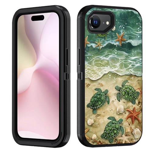 FVAENDHIO Schutzhülle für iPhone 16e, strapazierfähig, 3-in-1-Hybrid-Schutzhülle in Militärqualität, stoßfest, Ganzkörper-Schutzhülle für iPhone 16e (2025), 15,5 cm (6,1 Zoll), Strandschildkröte von FVAENDHIO