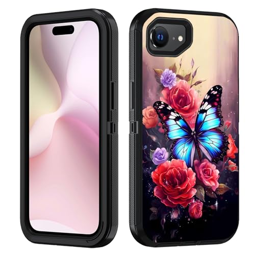 FVAENDHIO Schutzhülle für iPhone 16e, strapazierfähig, 3-in-1-Hybrid-Schutzhülle in Militärqualität, stoßfest, Ganzkörper-Schutzhülle für iPhone 16e (2025), 15,5 cm (6,1 Zoll), Blumen- und von FVAENDHIO