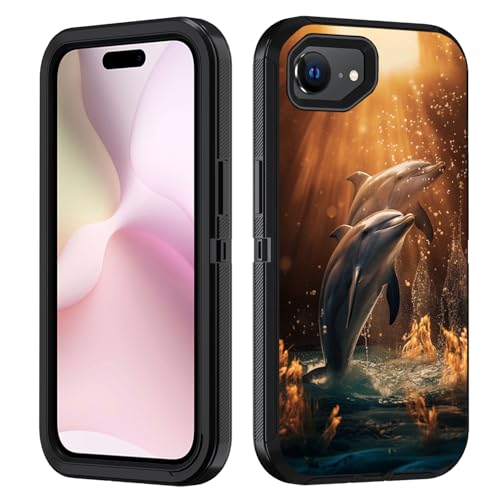FVAENDHIO Schutzhülle für iPhone 16e, strapazierfähig, 3-in-1-Hybrid-Schutzhülle in Militärqualität, stoßfest, Ganzkörper-Schutzhülle für iPhone 16e (2025), 15,5 cm (6,1 Zoll), Delfin von FVAENDHIO
