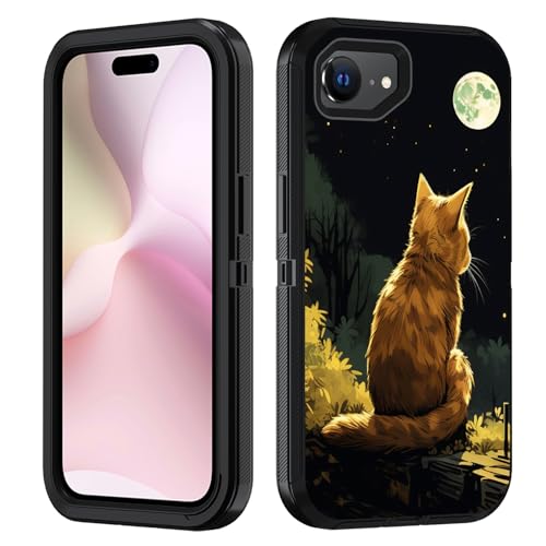 FVAENDHIO Schutzhülle für iPhone 16e, strapazierfähig, 3-in-1-Hybrid-Schutzhülle in Militärqualität, stoßfest, Ganzkörper-Schutzhülle für iPhone 16e (2025), 15,5 cm (6,1 Zoll), Katze unter dem Mond von FVAENDHIO