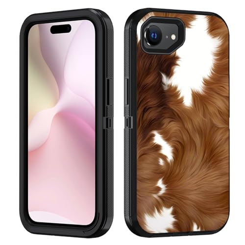 FVAENDHIO Schutzhülle für iPhone 16e (2025) 15,5 cm (6,1 Zoll), strapazierfähig, Hybrid-Hybrid-Schutzhülle in Militärqualität, stoßfest, vollständiger Schutz, brauner Kuhdruck von FVAENDHIO