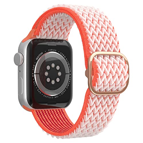 FVKOOG Stretch Nylon Solo Loop Bänder Kompatibel mit Apple Watch 45mm 44mm 42mm, Verstellbare geflochtene Sport Elastische Riemen für iWatch Serie 8/7/6/5/4/3/2/1/SE, Wassermelone rot von FVKOOG