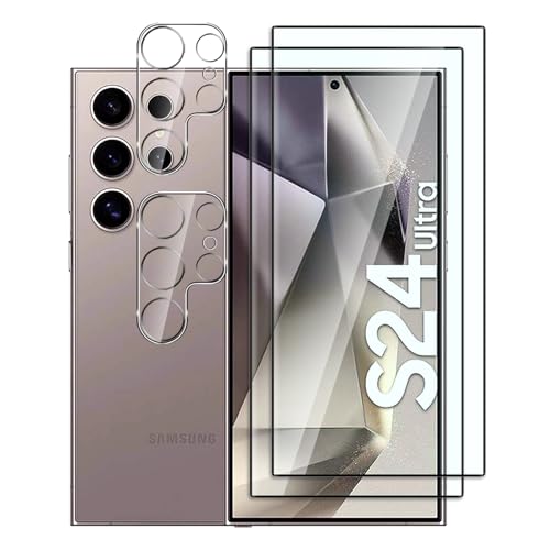 FWKDWHPH [2+2 Stück Temperglas Schutzfolie für Samsung Galaxy S24 Ultra und Kamera Schutzfolie,9H Härte,kratzfest,blasenfrei,0,18 mm Ultra Dünn HD Displayschutz von FWKDWHPH