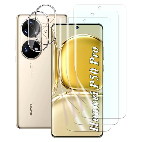 FWKDWHPH [3+2 Stück TPU Displayschutzfolie kompatibel mit Huawei P50 Pro und Kamera Temperglas,Fingerabdruck-Unterstützung,kratzfest,blasenfrei,HD Schutzfolie von FWKDWHPH