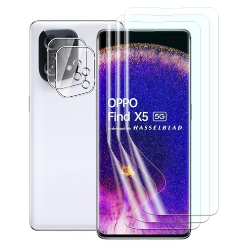 FWKDWHPH [3+2 Stück TPU Displayschutzfolie kompatibel mit OPPO Find X5 und Kamera Temperglas,Fingerabdruck-Unterstützung,kratzfest,blasenfrei,HD Schutzfolie von FWKDWHPH