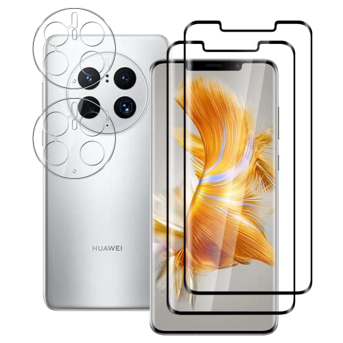 FWang [2+2 Stück] Temperglas Schutzfolie für Huawei Mate 50 Pro und Kamera Schutzfolie,3D-Volle Bedeckung,9H Härte,kratzfest,blasenfrei,HD Displayschutz von FWang