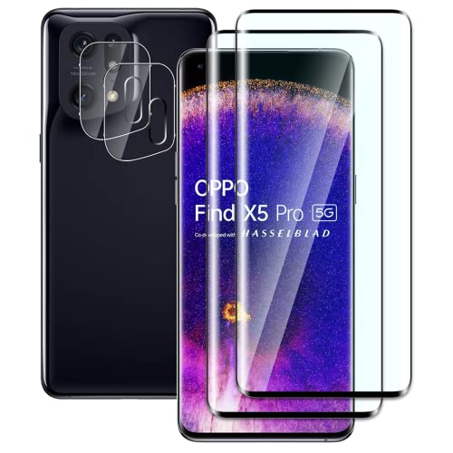 FWang [2+2 Stück] Temperglas Schutzfolie für OPPO Find X5 Pro und Kamera Schutzfolie,3D-Volle Bedeckung,9H Härte,kratzfest,blasenfrei,HD Displayschutz von FWang