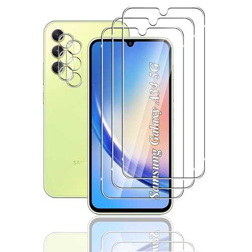 FWang [3+2 Stück] Temperglas Schutzfolie für Samsung Galaxy A34 und Kamera Schutzfolie,9H Härte,kratzfest,blasenfrei,HD Displayschutz von FWang