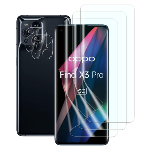 FWang Displayschutzfolie kompatibel mit OPPO Find X3 Pro 5G,Fingerabdruck-Unterstützung,kratzfest,blasenfrei,HD,3 TPU Folie und 2 Kamera Temperglas von FWang