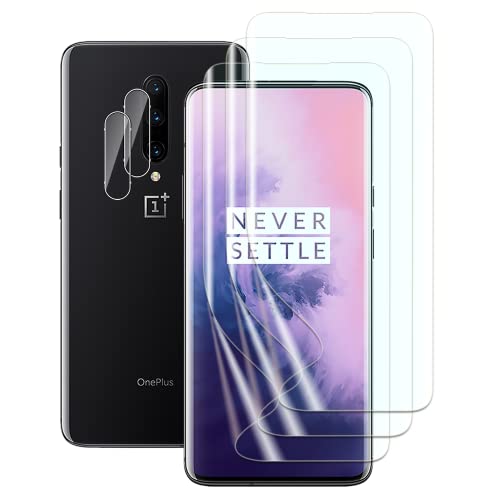 FWang Displayschutzfolie kompatibel mit Oneplus 7 Pro,Fingerabdruck-Unterstützung,kratzfest,blasenfrei,HD,3 TPU Folie und 2 Kamera Temperglas von FWang