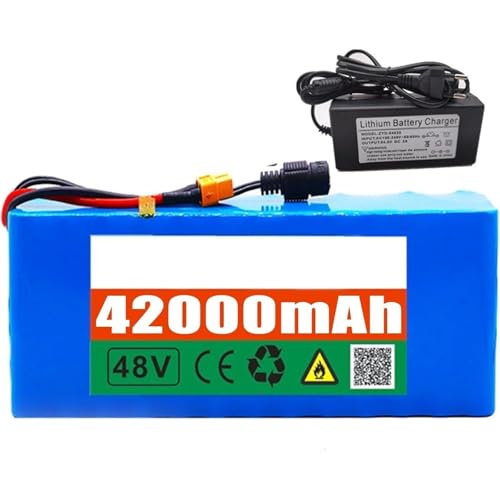 48V 42Ah 13S3P Ebike-Batterie Mit Ladegerät Lithium-Ionen-Akku for 1500W 750W 500W 200W Elektrofahrrad-Rollermotor Elektrofahrrad(XT60) von FXLBYSMM