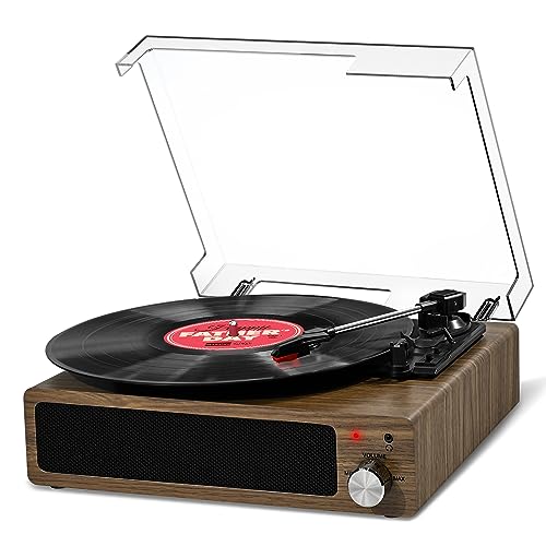 FYDEE Vinyl Plattenspieler Bluetooth Schallplattenspieler - Vintage Turntable mit Eingebauten Stereo-Lautsprechern, 3-Gang 33/45/78 U/min, RCA Ausgang, AUX-Eingang - Grau von FYDEE