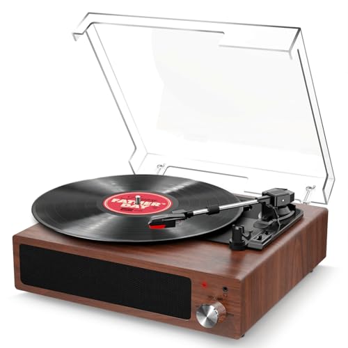 Plattenspieler, FYDEE Vinyl Plattenspieler Bluetooth Schallplattenspieler Vintage Turntable mit Eingebauter Stereo-Lautsprecher und 3-Gang 33/45/78 U/min,RCA Ausgang, AUX-Eingang - Nussbaum von FYDEE