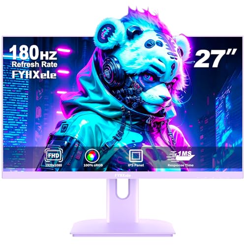 FYHXele Gaming Monitor Purple 27 Zoll 1080P 180hz FHD (1920X1080) IPS 1ms MPRT 16:9 Violett PC Monitor Eingebaute Lautsprecher Unterstützung 144hz/165hz/180hz AMD Freesync Premium DP1.2 HDMI1.4 VESA von FYHXele