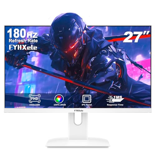 FYHXele Gaming Monitor White 27 Zoll 1080P 180hz FHD (1920X1080) IPS 1ms MPRT 16:9 Weiß PC Monitor Eingebaute Lautsprecher Unterstützung 144hz/165hz/180hz AMD Freesync Premium DP1.2 HDMI1.4 VESA von FYHXele