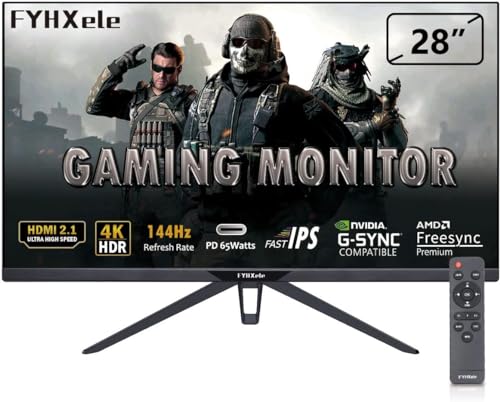 FYHXele 28 Zoll 4K UHD (3840x2160) Gaming Monitor, 144Hz, Fast IPS, 1ms, 400 cd/m², AMD FreeSync Premium, HDR 400, HDMI2.1, HDMI2.0, DisplayPort1.4, VESA100*100mm von FYHXele